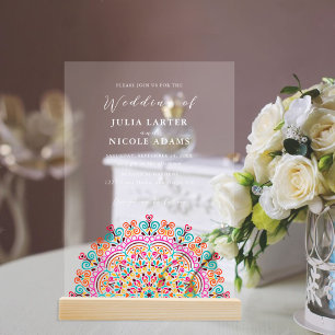 Invitations En Acrylique Terrain Mexicain Rétro Flourissant Mandala Mariage