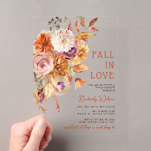 Invitations En Acrylique Terrracotta Tombez amoureux Floral Fête de mariage