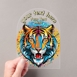Invitations En Acrylique Tête de tigre couleurs arc-en-ciel peinture taches