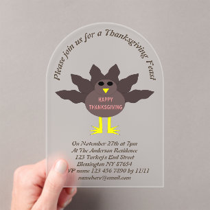 Invitations En Acrylique Thanksgiving Pluced Turkey Custom