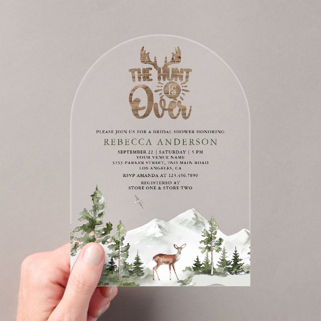 Invitations En Acrylique The Hunt is Over Forest Deer Bridal Shower (In situ (ordinateur de poche))