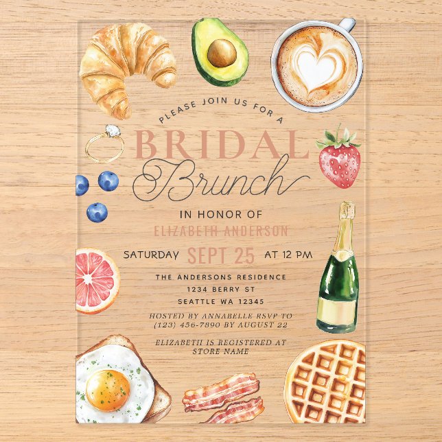 Invitations En Acrylique Thème Café Aquarelle pour Brunch de Mariage Enterr (Recto)