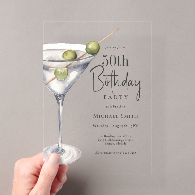 Invitations En Acrylique Thème de cocktail Martini pour fête d'anniversaire (In situ (ordinateur de poche))