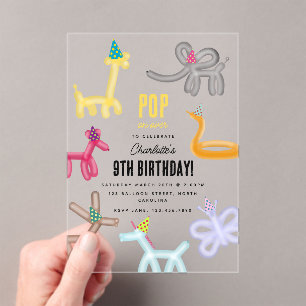 Invitations En Acrylique Thème de fête pour enfants Animaux en ballons