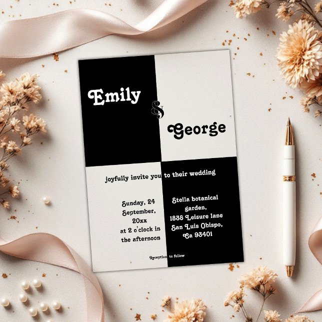 Invitations En Acrylique Thème de mariage élégant d'échecs moderne noir et  (Créateur téléchargé)