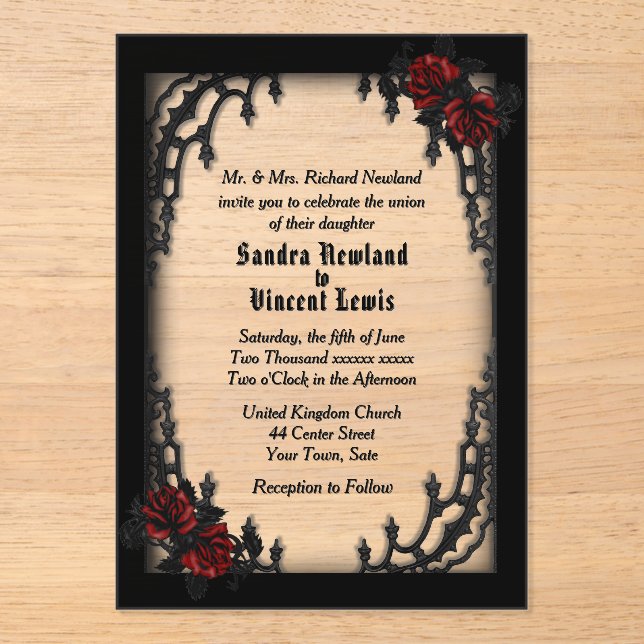 Invitations En Acrylique Thème de mariage gothique du Quartier français (Recto)