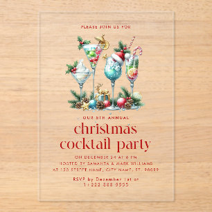 Invitations En Acrylique Thème de Noël Cocktail de Noël Merci de fête