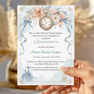Invitations En Acrylique Thème de quinceañera Cendrillon aquarelle bleu cla