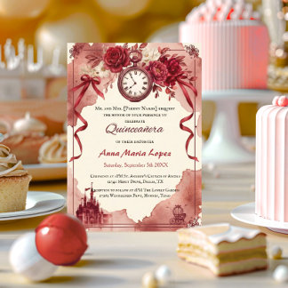 Invitations En Acrylique Thème de quinceañera Cendrillon aquarelle rouge