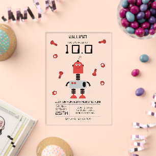 Invitations En Acrylique Thème de robot rouge mignon pour l'anniversaire de