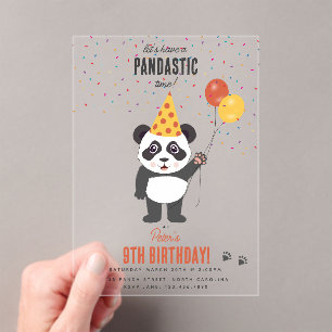 Invitations En Acrylique Thème d'ours panda mignon pour fête d'anniversaire