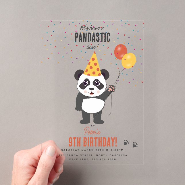 Invitations En Acrylique Thème d'ours panda mignon pour fête d'anniversaire (In situ (ordinateur de poche))