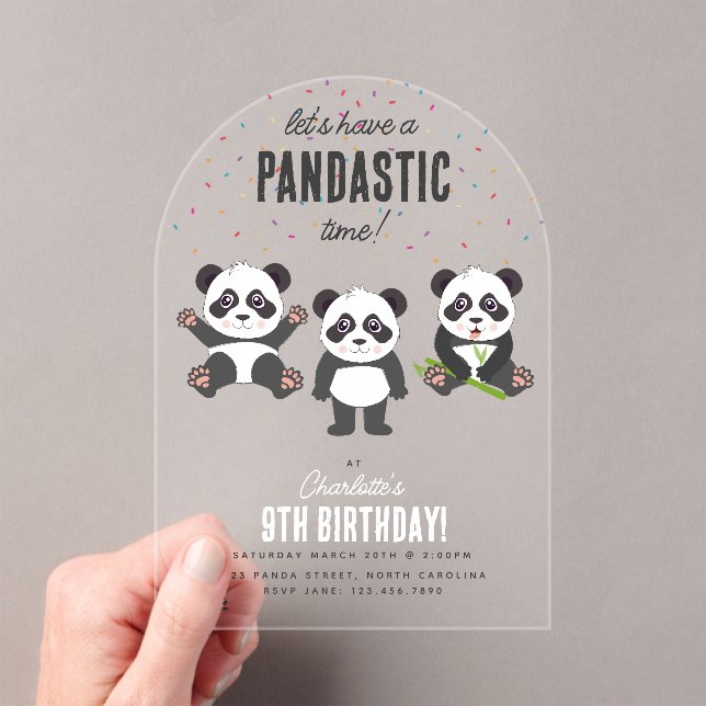 Invitations En Acrylique Thème d'ours panda mignon pour l'anniversaire des  (In situ (ordinateur de poche))