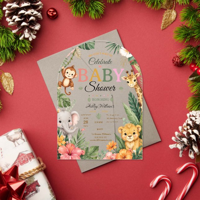 Invitations En Acrylique Thème jungle Baby shower  (Insitu (vacances))