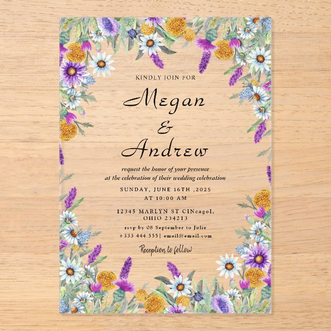 Invitations En Acrylique Thème Mariage de fleurs (Recto)