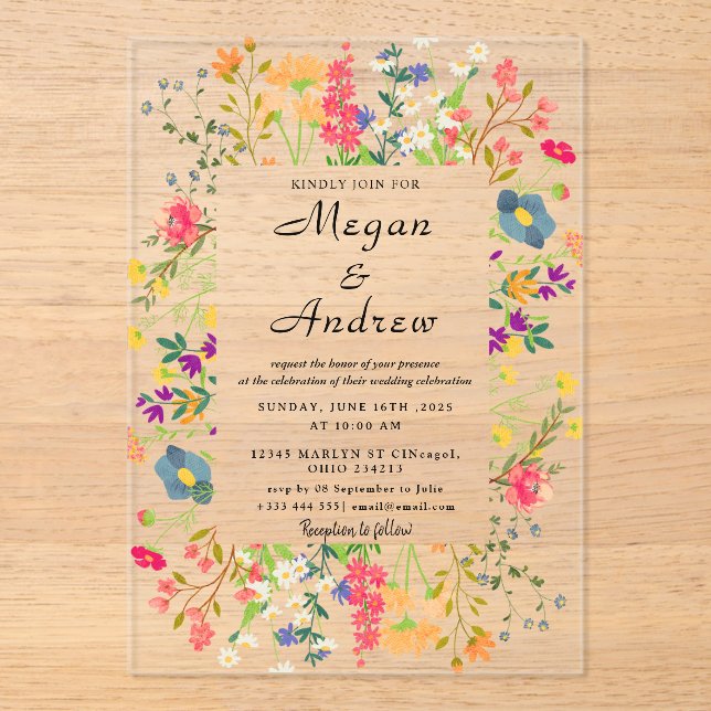 Invitations En Acrylique Thème Mariage de fleurs (Recto)