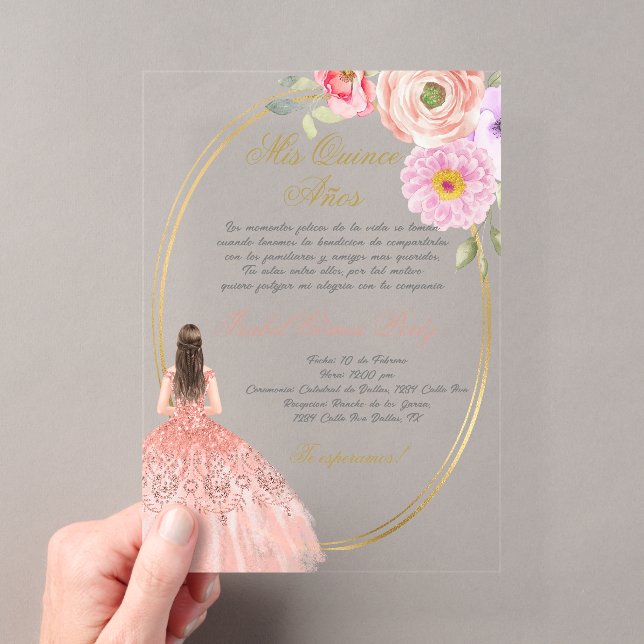 Invitations En Acrylique Thème rose acrylique pour quinceañera  (In situ (ordinateur de poche))