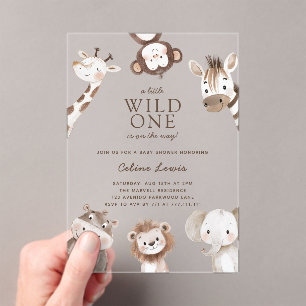 Invitations En Acrylique Thème Safari pour Baby Shower Wild One