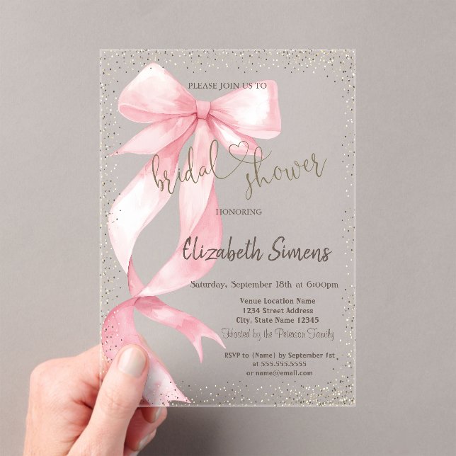 Invitations En Acrylique Tiara,Confetti,Pink Bow Bridal Shower (In situ (ordinateur de poche))