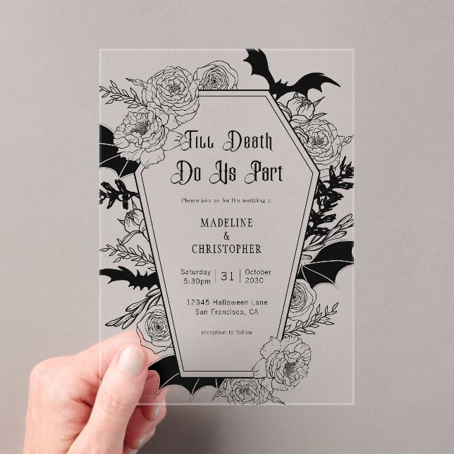 Invitations En Acrylique Till Death Do Us Part Gothic Floral Wedding (In situ (ordinateur de poche))