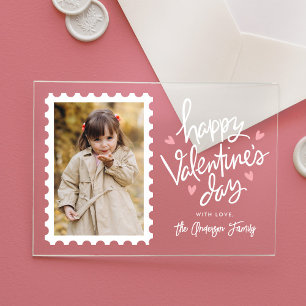 Invitations En Acrylique Timbre de photo de coeurs roses mignons pour la Sa