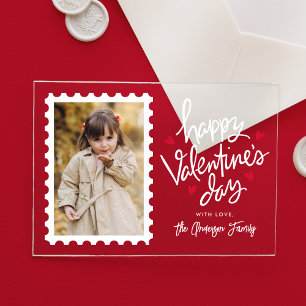 Invitations En Acrylique Timbre de photo de coeurs rouges mignons pour la S