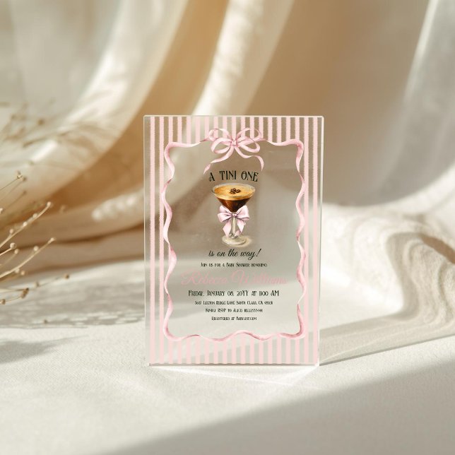 Invitations En Acrylique Tini One Bow Café Martini Espresso Baby Shower (Créateur téléchargé)