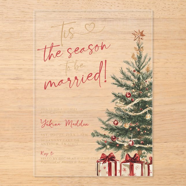 Invitations En Acrylique Tis the Season to Be Married Winter Bridal Shower (Recto)