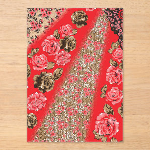 Invitations En Acrylique Tissu rouge éclatant avec floral complexe et