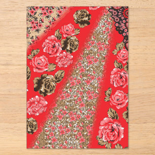 Invitations En Acrylique Tissu rouge vibrant avec des motifs floraux comple