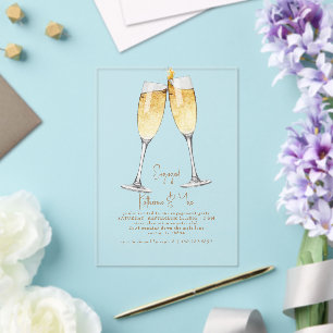 Invitations En Acrylique Toast au Champagne Or Texte Fête de Fiançailles II
