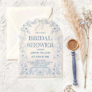 Invitations En Acrylique Toile Bleu Floral Nœud Papillon Mariage