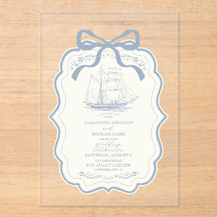 Invitations En Acrylique Toile Chic Mariage de mâchoire nautique