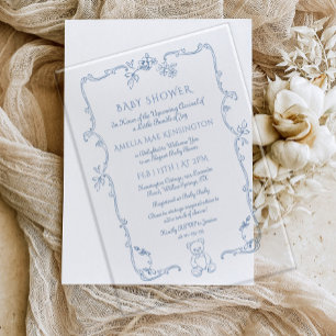 Invitations En Acrylique Toile vintage cadre en peluche Baby shower ours