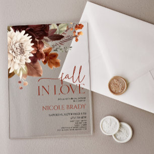 Invitations En Acrylique Tomber dans l'amour Brown Bourgogne Fête des marié