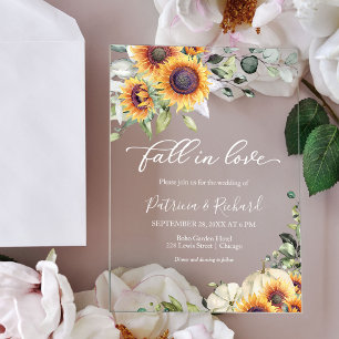 Invitations En Acrylique Tombez amoureux de la verdure Tournesols Mariage