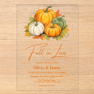 Invitations En Acrylique Tombez amoureux Mariage rustique citrouille orange