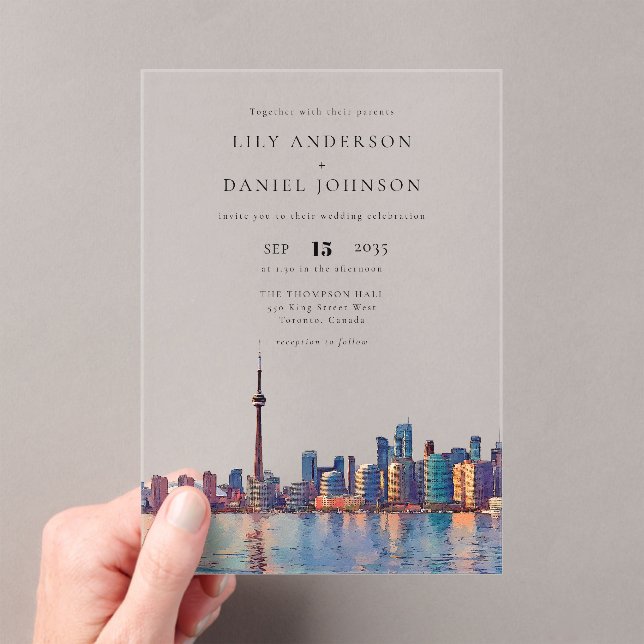 Invitations En Acrylique Toronto Skyline Watercolor Destination Wedding (In situ (ordinateur de poche))