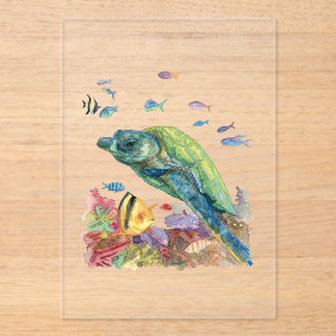Invitations En Acrylique Tortue et poissons dans la mer