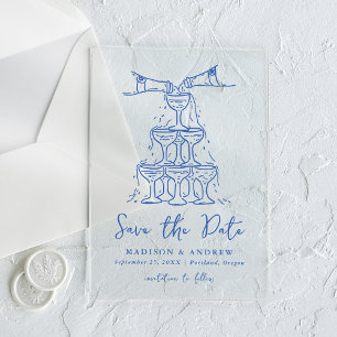 Invitations En Acrylique Tour de Champagne Bleu Whimsical Enregistrer la da