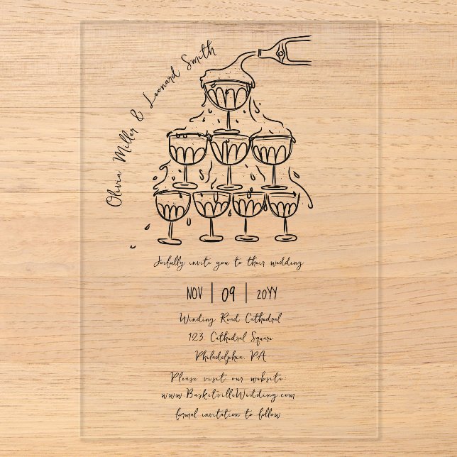 Invitations En Acrylique Tour de champagne de mariage (Recto)