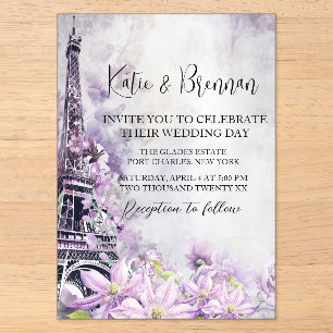 Invitations En Acrylique Tour Eiffel Mariage Romantique Lavande