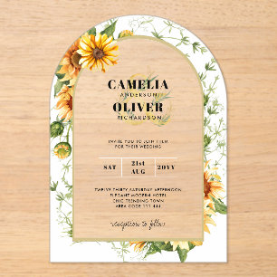Invitations En Acrylique Tournesol Acrylique clair moderne Rustique Boho