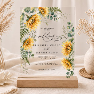 Invitations En Acrylique Tournesol Aquarelle Mariage Élégant Rustique