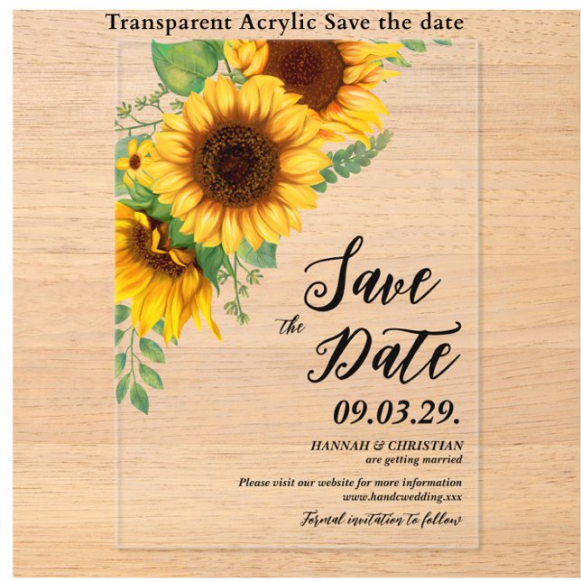 Invitations En Acrylique Tournesol d'automne Enregistrer la date (Créateur téléchargé)