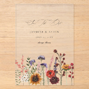 Invitations En Acrylique Tournesol & Fleurs Sauvages Floral