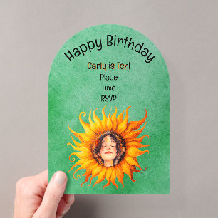 Invitations En Acrylique Tournesol lumineux Jeune fille Visage au centre ve