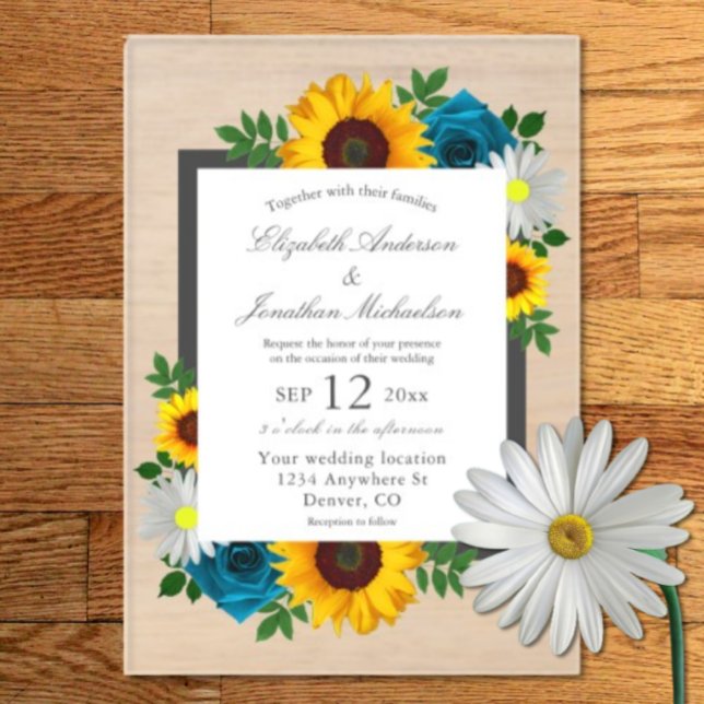 Invitations En Acrylique Tournesol Rose Daisy Floral Mariage (Créateur téléchargé)