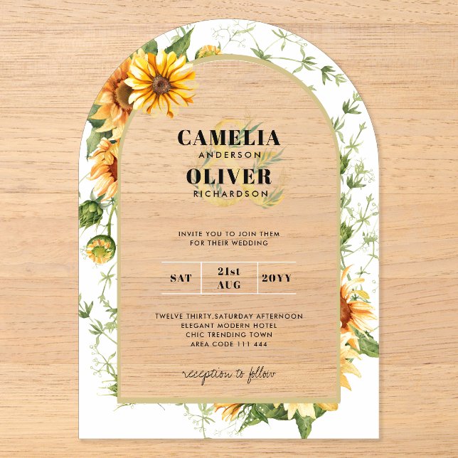 Invitations En Acrylique Tournesols Acrylique Clair Moderne Rustique Boho (Recto)