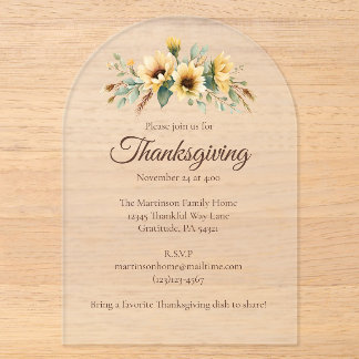 Invitations En Acrylique Tournesols d'automne rustiques Floral Thanksgiving